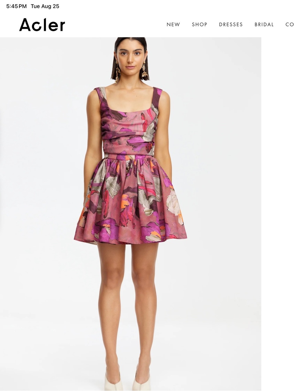 Acler Magenta Floral Square-Neck Fit & Flare Mini Dress